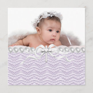 Lavender Lace Pearl Cross Christening Kaart