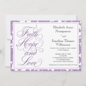 Lavender Lace Script Faith Hope & Love Wedding Kaart (Voorkant)