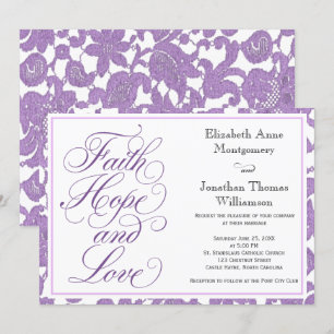 Lavender Lace Script Faith Hope & Love Wedding Kaart