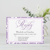 Lavender Lace Script Reply RSVP Enclosure Card Kaart (Staand voorkant)