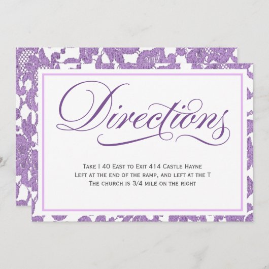 Lavender Lace Script Wedding Directions Enclosure Kaart (Voorkant / Achterkant)