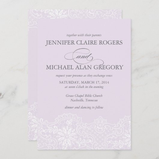 Lavender Lace Wedding Invitation Kaart (Voorkant / Achterkant)
