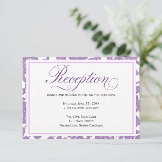 Lavender Lace Wedding Reception Enclosure Card Kaart (Staand voorkant)