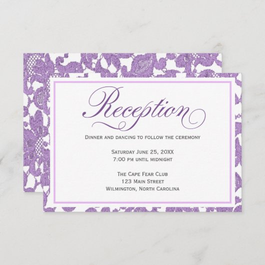 Lavender Lace Wedding Reception Enclosure Card Kaart (Voorkant / Achterkant)