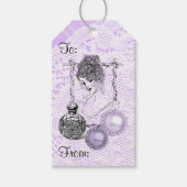 Lavender Lady Perfume Lace & Rhinestones Gift Labe Cadeaulabel (Voorkant)