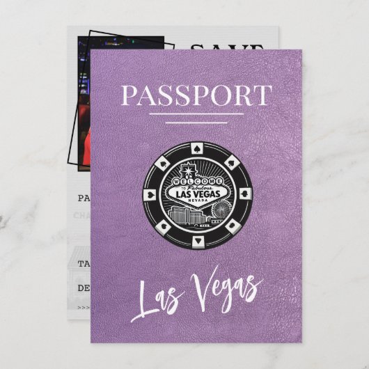 Lavender Las Vegas Passport Bewaar de datum Save The Date (Voorkant / Achterkant)