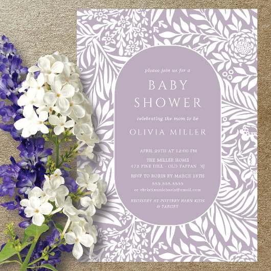 Lavender Leaf Floral Baby shower Invitation Kaart
