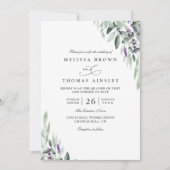 Lavender Leaves Rustic Elegant QR Code Wedding Kaart (Voorkant)