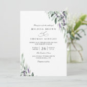 Lavender Leaves Rustic Elegant QR Code Wedding Kaart (Staand voorkant)