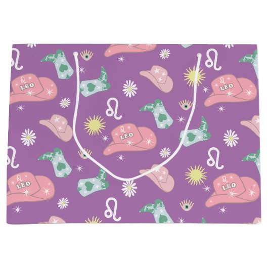 Lavender Leo Zodiac Pattern Aesthetic Groot Cadeauzakje (Voorkant)