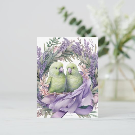Lavender Liefdesvogels Briefkaart (Staand voorkant)