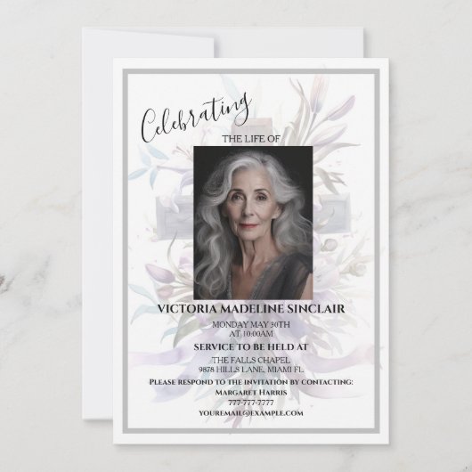 Lavender life of Photo Funeral Invitation Kaart (Voorkant)