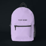 Lavender light purple Custom Name Backpack Bedrukte Rugzak<br><div class="desc">Easily personalize this simple and cool backpack adding your name or custom text. A cool and modern design in cute lavender light purple featuring clear sans serif font, for a modern, professional and edgy look, perfect as custom gift for college students, high school, kids. The backpack can be customized in...</div>