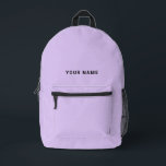 Lavender light purple Custom Name Backpack Bedrukte Rugzak<br><div class="desc">Easily personalize this simple and cool backpack adding your name or custom text. A cool and modern design in cute lavender light purple featuring clear sans serif font, for a modern, professional and edgy look, perfect as custom gift for college students, high school, kids. The backpack can be customized in...</div>