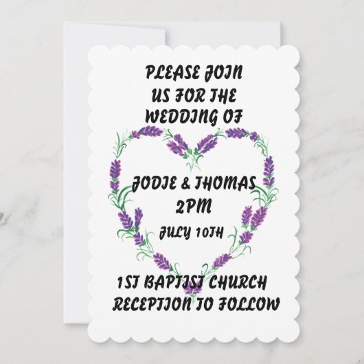 LAVENDER LIJST HEART WEDDING INVITATIONS CUSTOM KAART (Voorkant)
