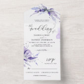 Lavender Lila Elegant Floral Botanical Wedding All In One Uitnodiging (Binnen)