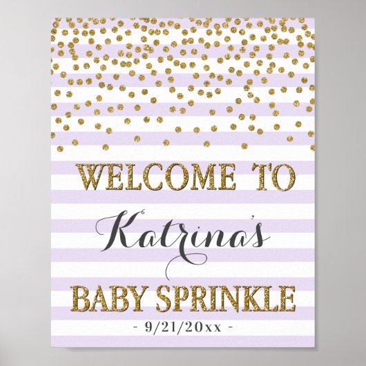 Lavender Lila en Gold Girl Baby Sprinkle Welcome Poster (Voorkant)