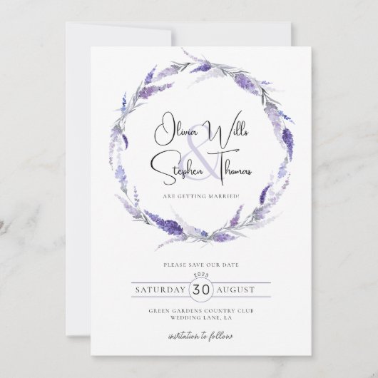 Lavender Lila Floral Botanical Boho Save the Date Kaart (Voorkant)
