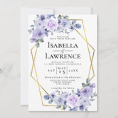 Lavender Lila Floral Gold Lijst Elegant Wedding Kaart (Voorkant)