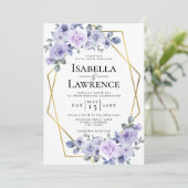 Lavender Lila Floral Gold Lijst Elegant Wedding Kaart (Staand voorkant)