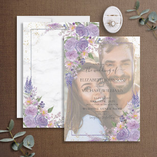 Lavender Lila Gold Vellum Overlay Photo Wedding Kaart