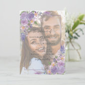 Lavender Lila Gold Vellum Overlay Photo Wedding Kaart (Staand voorkant)