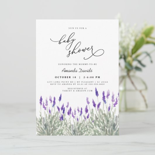 Lavender Lila Greenery Gender Neutral Baby shower Kaart (Staand voorkant)