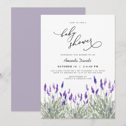 Lavender Lila Greenery Gender Neutral Baby shower Kaart (Voorkant / Achterkant)