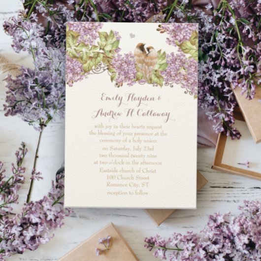 Lavender Lila Love Bird Wedding Kaart