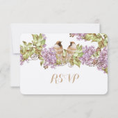 Lavender Lila Love Bird Wedding RSVP Kaartje (Achterkant)