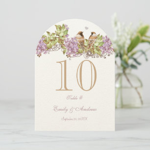 Lavender Lila Love Bird Wedding Table Number Kaart