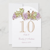 Lavender Lila Love Bird Wedding Table Number Kaart (Achterkant)
