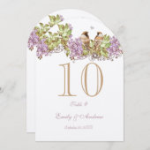 Lavender Lila Love Bird Wedding Table Number Kaart (Voorkant / Achterkant)
