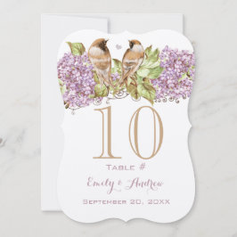 Lavender Lila Love Bird Wedding Table Number Kaart