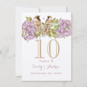 Lavender Lila Love Bird Wedding Table Number Kaart (Voorkant)