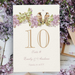 Lavender Lila Love Bird Wedding Table Number Kaart