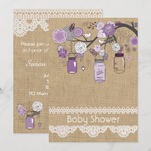 Lavender Lila Mason Jar Baby shower Uitnodiging