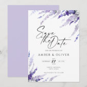 Lavender Lila Mauve Floral Elegant Save the Date Kaart (Voorkant / Achterkant)