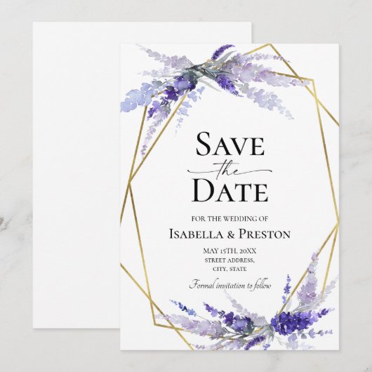 Lavender Lila Mauve Floral Wedding Save the Date Kaart (Voorkant / Achterkant)