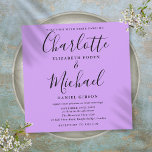 Lavender Lila Orchid Elegant Script Wedding Kaart<br><div class="desc">Deze stijlvolle trouwuitnodiging met elegante namen voor handtekeningnamen kan worden gepersonaliseerd met je trouwgegevens in de kerkelijke typografie op een lavender lila orchidee achtergrond. U kunt de achtergrondkleur aanpassen om uw trouwthema aan te passen. Ontworpen door: Thisnotme©</div>