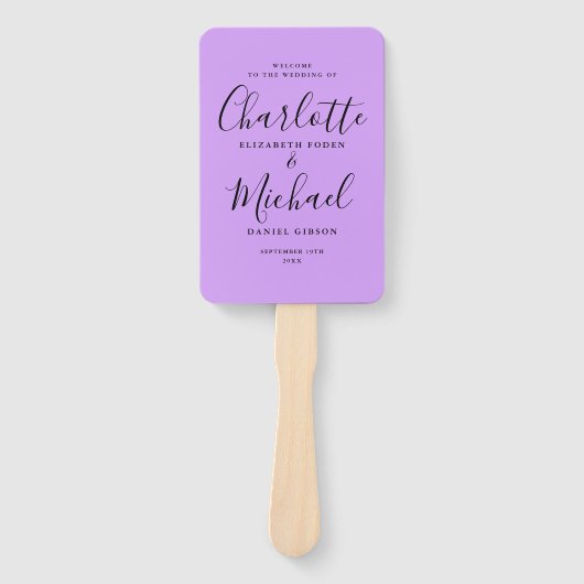 Lavender Lila Orchid Script Wedding Program Handwaaier (Voorkant)