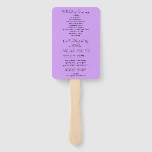 Lavender Lila Orchid Script Wedding Program Handwaaier (Achterkant)