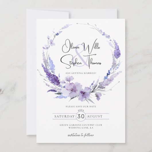 Lavender Lila Paars Floral Boho Save the Date Kaart (Voorkant)