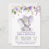 Lavender Lila Paars Girl Elephant Baby shower Kaart (Voorkant)