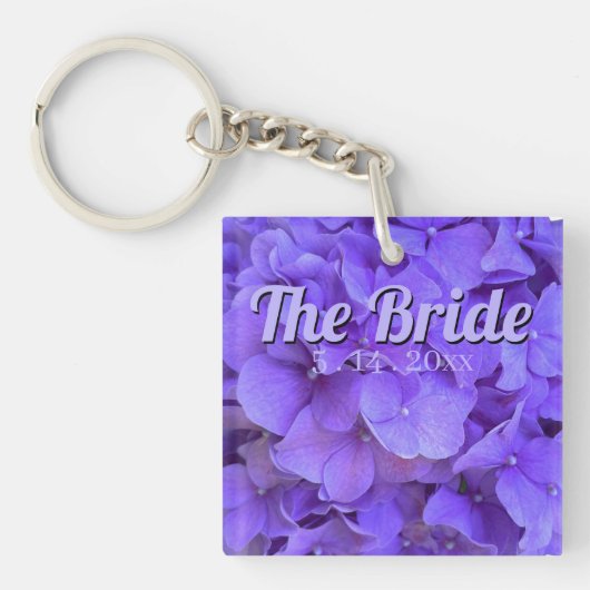 Lavender lila paars Hydrangeas bloemen de Bride Sleutelhanger (Voorkant)