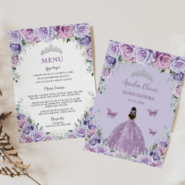 Lavender Lila Paars Roos Floral Quinceanera Menu