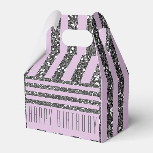 Lavender Lila Paars Silver Glitter Stripes Party Bedankdoosjes (Voorkant Zijde)