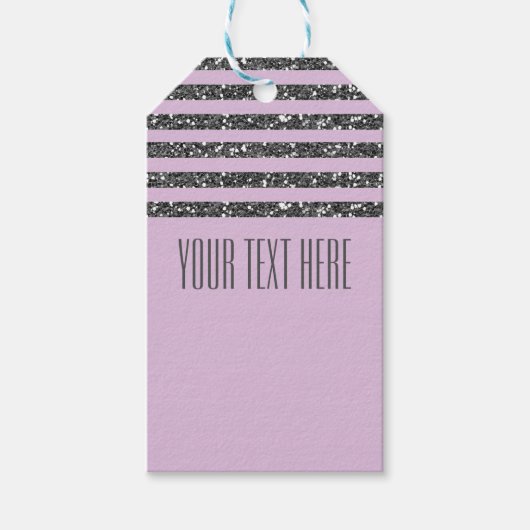 Lavender Lila Paars Silver Glitter Stripes Party Cadeaulabel (Voorkant)