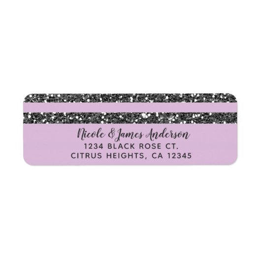 Lavender Lila Paars Silver Glitter Stripes Party Etiket (Voorkant)