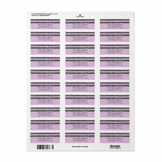 Lavender Lila Paars Silver Glitter Stripes Party Etiket (Full Sheet)